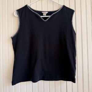 Christopher & Banks Black Sleeveless V-Neck Top White Whipstitch Trim XL